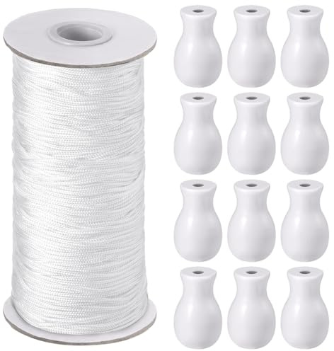 Eieenotee Cordón para Persiana de 109,36 Yardas, Cordón para Persiana Elevadora y 12 Piezas de Perillas de Cordón de Madera para Persiana DIY