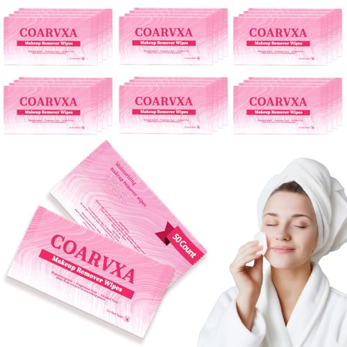 Krishome 50 compter lingettes démaquillantes Mini lingettes de maquillage voyage Lingettes de maquillage enveloppement individuel pour Mascara rouge à lèvres saleté huile peau du visage (50)