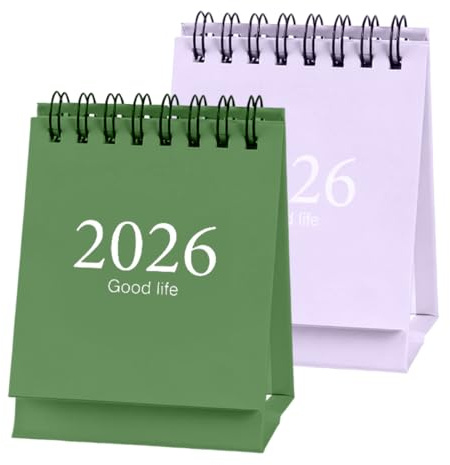 YUVKIN 2 Mini Calendriers de Bureau 2026 Calendriers Compacts de Janvier 2026 à Juillet 2027 Petits Calendriers de Table avec Autocollants pour Bureau à Domicile et École (Vert/Violet)