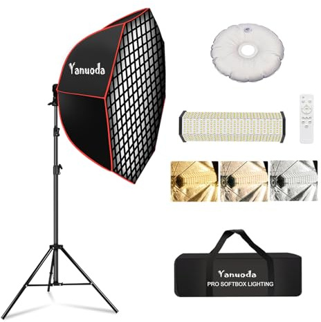 Kit Illuminazione Professionale Softbox Ottagonale 95cm - Luce LED Video 110W Dimmabile CRI 97, con Cavalletto, Diffusore & Griglia, Telecomando per Ritratto, Video, YouTube, TikTok Qualità Studio