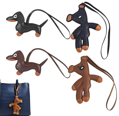 RQcMid Taschenanhänger Damen, 4er Set Bag Charms Mit Dackel Anhänger Und Bär Design, Schlüsselanhänger Aus Leder, Taschenanhänger Für Handtaschen Und Rucksäcke