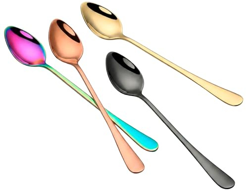Long Handle Latte Spoons Set of 4-7.8 Inch Stainless Steel Teaspoons for Coffee, Sundae & Ice Cream - Mirror Polished Mixing Spoons, Dishwasher Safe