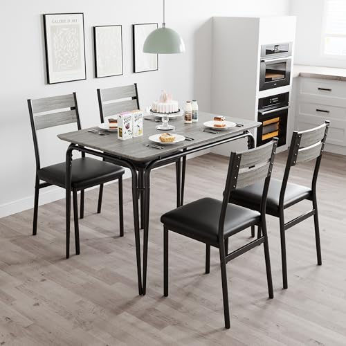 5-teiliges Essgruppen-Set für 4 Personen, platzsparender Quadratischer Esstisch mit 4 stapelbaren Stühlen, MDF-Platte mit wasserfester Melaminfolie & Metallgestell, einfach montiert, für Küche, Wohnzi