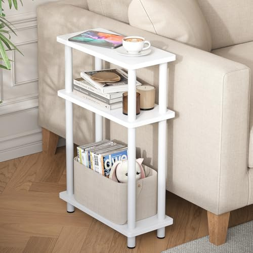 YOUDENOVA Beistelltisch Holz, Beistelltisch Schmal, 40x18x61.5 cm, 3 Tier Kleiner Tisch Für Wohnzimmer, Schlafzimmer, Balkon, Beistelltische Weiss