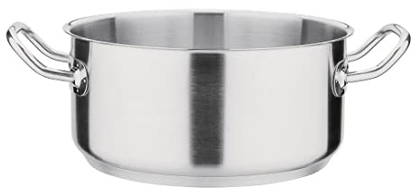 Vogue Stainless Steel Casserole Pan 24cm - All Hobs Including Induction, Strong Handles, Easy Pour T149 | Curved lip prevents messy spills, with welded handles for oven-safe handling and a 6mm aluminium base for even heating.