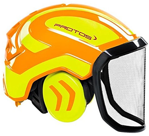 Protos Casque de sécurité intégral Forest avec protection auditive intégrée - Visière fine - Orange/jaune