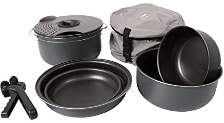 Bo-Camp 2300350 Kochset Camping Aluminium Trekking Kochgeschirr Alu Topf Pfanne 7-teilig , 1,1/2,5/4,4 L