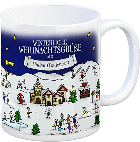 trendaffe Lindau (Bodensee) Weihnachten Kaffeebecher mit winterlichen Weihnachtsgrüßen - Tasse, Weihnachtsmarkt, Weihnachten, Rentier, Geschenkidee, Geschenk