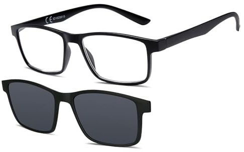 NEW VISION Lesebrille, Brille mit magnetischem Clip für Sonnenbrille, 100% UVA- und UVB-Schutz, NV8126 Clip-On-Lesebrille für Damen und Herren (nero, 2.5, x)