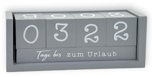 Jahres Countdown Kalender Würfel aus Holz mit Themenleiste - Dauer-Jahre-Tisch-Kalender - Lückenlose Tagezählung bis zu 432 Tagen für Hochzeiten, Geburtstage, Prüfungen und mehr (Grau)