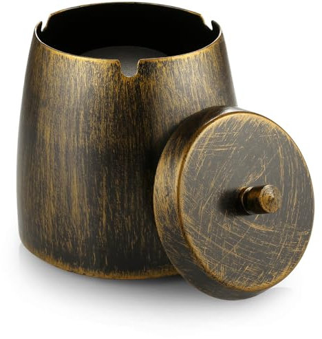 ecooe Premium Windaschenbecher mit Deckel Edelstahl/Aschenbecher Groß Wind- und Regensicher für Draußen & Innen/Tischaschenbecher mit Rutschfestem Basis Farbe Bronze