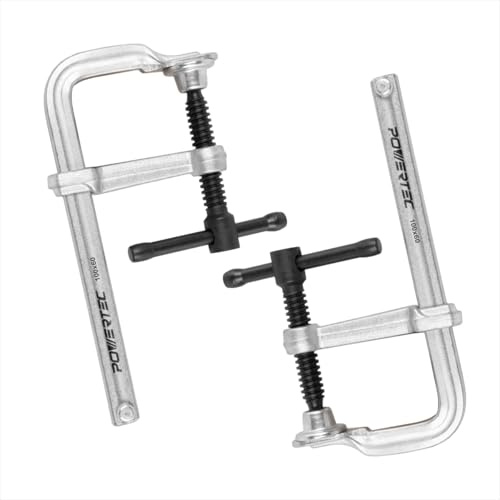 POWERTEC 71598 4 Inch Heavy Duty F Clamp, 4-3/16 Inch x 2 Inch Throat F Style Bar Clamps for Woodworking, 480 lb Capacity Each – 2 Count, Pack of 1