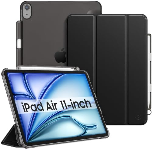 Fintie Hülle für iPad Air 11 Zoll M4/M3/M2, iPad Air 5./4. Gen 10,9 Zoll | ultradünne leichte Schutzhülle mit Stifthalter, transparenter Rückseite Case Cover, Auto Schlaf/Wach Funktion, Schwarz