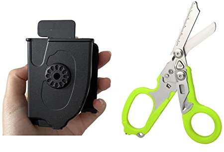 MCDSAJ Forbici pieghevoli multifunzione 6 in 1 per risposta alle emergenze, forbici di emergenza con taglierina a cinghia e rompi vetro, forbici da campeggio all'aperto, strumento di salvataggio, nero