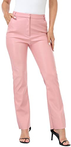 HDE Womens Faux Leather Pants High Waisted Straight Leg Trousers w/ Pockets