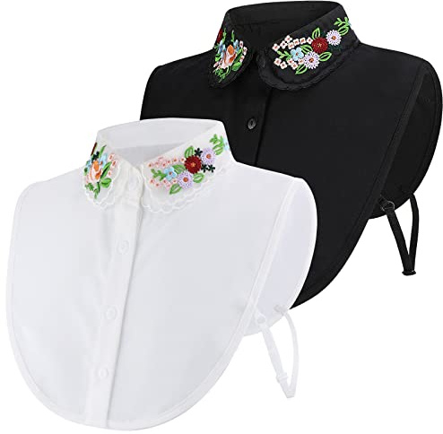 XEPST Women's Detachable Peter Pan Collar - 2 Pieces Chiffon Embroidered Flower Half Shirts Blouse False Dickey for Women Girls Decorative Favors