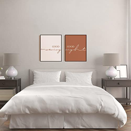 Nordic Zitate Poster Guten Morgen Gute Nacht Leinwand Gemälde Wandkunst Bild Nachtschild Druck Paar Schlafzimmer Wanddekoration 50x70cm-2Pieces Frameless