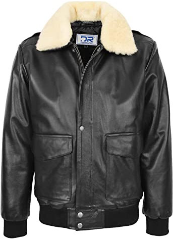 DR174 Herren Flugjacke aus echtem Rindsleder schwarz, Schwarz , M
