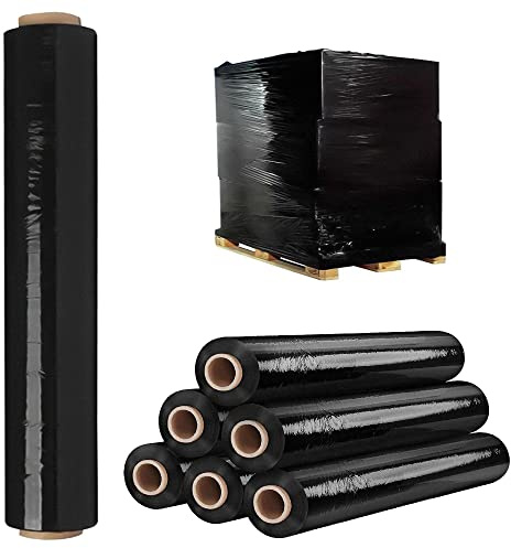 Venuscello 1 x schwarze Palettenwickelrolle, nicht verlängerter Kern, 400 mm, 750 g, strapazierfähige 23 mu Stretchfolie, industrielle Stärke, Haftverpackung, schrumpfend, wasserdicht, reißfest, für