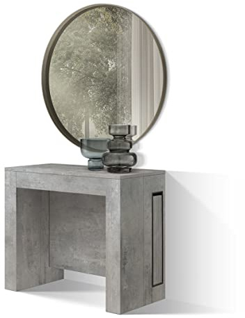 PAZZO DESIGN, Tavolo Consolle Allungabile Con Porta Prolunghe Marie, Grigio Cemento, Fino A 12 Posti, Cucina, Salvaspazio, Made in Italy, Da 45 A 300 Cm - id_1935