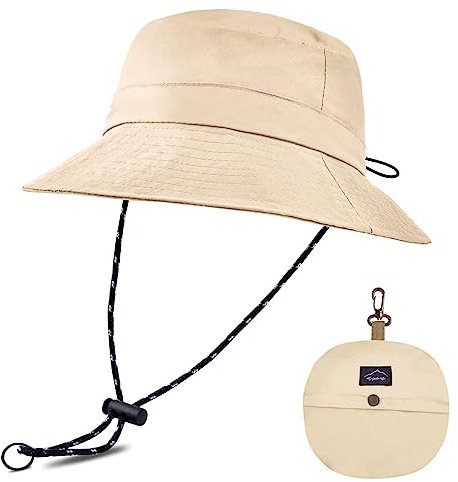 Flintronic Sonnenhut Herren Damen, Wide Brim UV-Schutz Eimer Hüte mit Kinnriemen, Faltbar Wasserdicht Breathable Design für Wandern/Angeln/Camping-Beige
