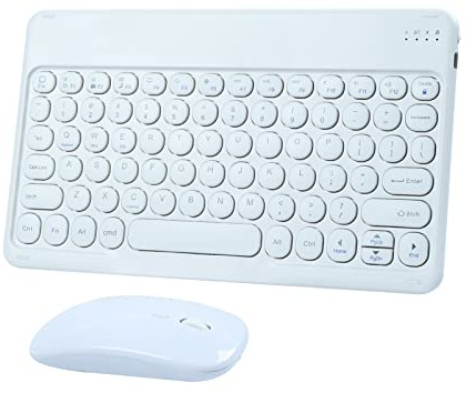 Wireless Keyboard and Mouse Set - Cordless Slim Bluetooth, Silent, Rechargeable, Compatible With iPad Computer PC Laptop Windows Android iOS, White Round Key