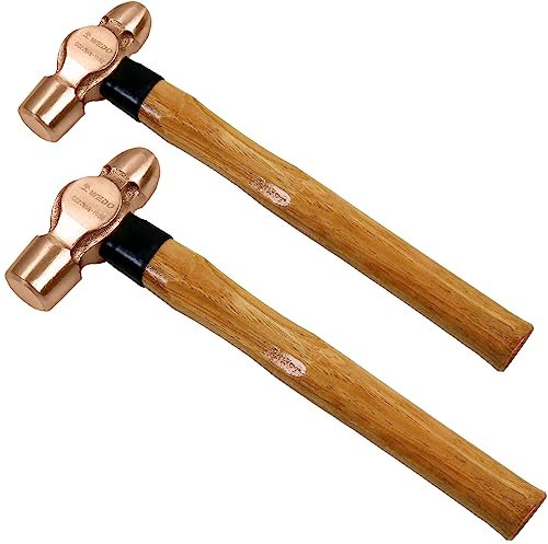 WEDO 2-teiliges Kugelhammer Set,Schlosserhammer aus Kupfer,230g+475g,Stemmhammer mit Holzgriff,Ingenieurhammer für Einsatz bei Präzisionsabbrucharbeiten