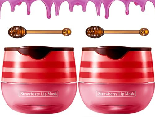 Honeybalm Lip Balm, Bee Balm Lip Balm Honey Pot, Propolis Lip Mask Moisture Lip Balm for Dry Cracked Lips, Bee Wax Lip Balm Lip Scrub Exfoliator with Lip Brush for Dark Lips (Strawberry)