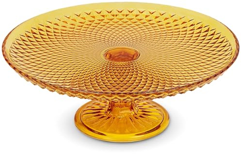 Amici Home Soporte para tartas de cristal con patas de diamante, plato redondo de estilo vintage, plato de servir para cupcakes, galletas, soporte de exhibición de postres para fiestas, bodas y