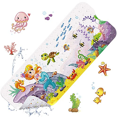 LUZOON Badewannenmatte Kinder, Antirutschmatte 100x40cm Duschmatte Badewanneneinlage Badematte rutschfest Badewanne (Meerjungfrau)