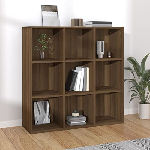 LAPOOH Bücherschrank, Bücherregal, Leiterregal, Standregal, Allzweckschrank, Bookshelf, Ordnerregal, Mehrzweckschrank, Büro Regal, Braun Eichen-Optik 98x30x98 cm