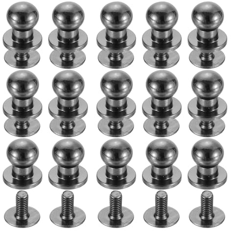 QUARKZMAN 15 Stück Messing Kugelkopf Nieten, 6mm Durchmesser Hohlnieten Ledernieten, Schraubverschluss Knopf Nippelniet für Leder DIY Lederhandwerk, Schwarz