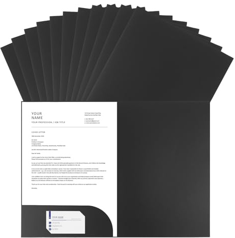 GBACHOOSE 12 Stück Präsentationsmappe A4 aus 350g/m² Kraftpapier, Dokumentenmappe mit Visitenkartenschlitz, Sammelmappe A4 Pappe für Besprechungen, Dateien, Berichte, Schwarz, Dicke Mappe