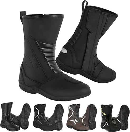 Vaster Moto Scarpe da moto da uomo Scarpe da strada rinforzate Protezione antiurto da moto suola antiscivolo stivali sportivi comodi per corsa e turismo, Nero , 42 EU