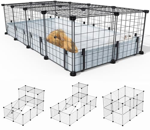 BUCATSTATE Meerschweinchen Käfig mit Wasserdichter Matte, 20 Paneelen Laufstall für Kleintiergehege 2 Tür Kaninchenkäfig aus Metall, C&C-Käfig für Igel, Welpe, Kätzchen, Hühner (120 * 60 * 30cm)