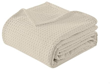 IlGruppone Copriletto Nido d'Ape 100% Cotone Tinta Unita Singolo Piazza Mezza Matrimoniale Prodotto Italiano Waffle Coperta Estiva Leggera Letto Divano Elegante - Panna - PiazzaMezza220x280Cm