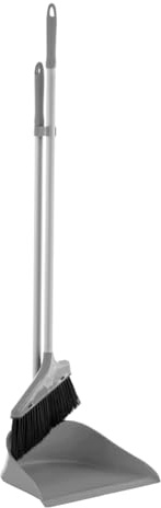 HOMESHOPA Premium Silver Standing Dustpan & Brush Set, Long Handled Upright Large Dustpan and Soft Broom, Household Cleaning Sweeping Brush for Indoor Outdoor Home Kitchen Office Lobby