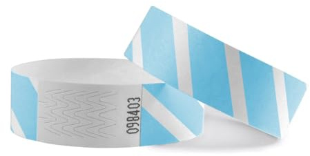 CombiCraft Original gestreifte TYVEK Einlassbänder in Blau - 1000 Stück - 248 x 19 mm - Für Erwachsene und Kinder - Nummeriert und mit Sicherheitsklebestreifen - Für Veranstaltungen