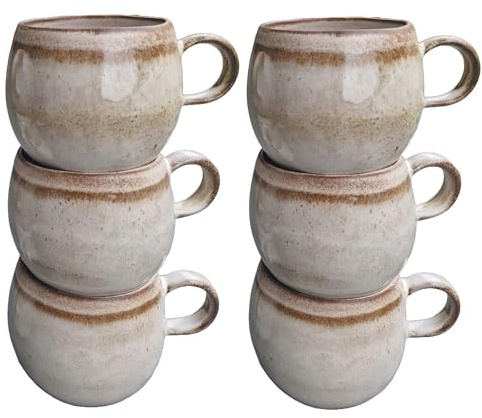 PintoCer - 6 tasses avec poignée, céramique en grès, idéales pour le café, le lait, le thé et le chocolat, passent au lave-vaisselle et au micro-ondes