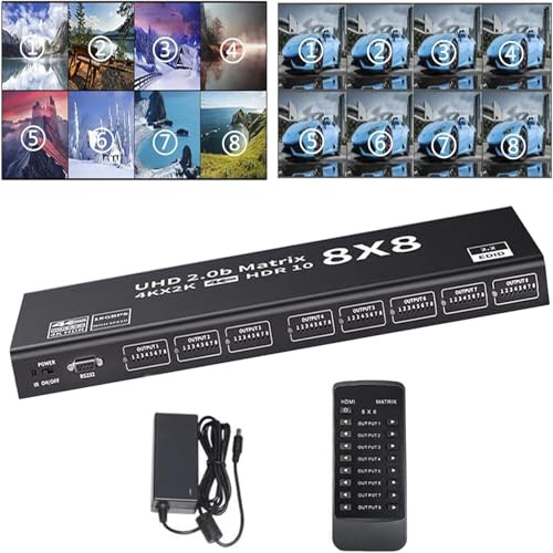 8x8 HDMI Matrix, 4K60HZ HDMI Matrix Switcher 8 in 8 Out HDMI Switch with IR Remote Control, RS232 Vedio Switcher