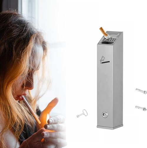GUODDM Wand Aschenbecher - Wandaschenbecher Für Draußen, Edelstahl Outdoor Zigaretten-Aschenbecher Creative Public Smokeless Outdoor Ash Tray Smoking Receptacles Abschließbar