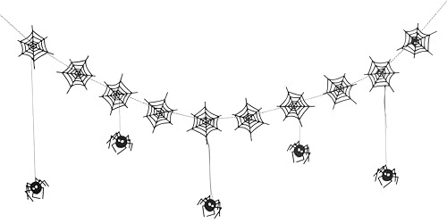 Spider Web and Banner Combo - Halloween Party Decorations, Hanging Web Garland, Spooky Black Spider Banner, Wall Decorations