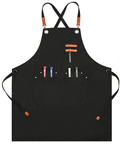 Delantal de trabajo con múltiples bolsillos for herramientas, delantal de trabajo for hombres, delantal de lona, ​​delantal de herramientas de taller con correas ajustables for barbería, cocina, jardi