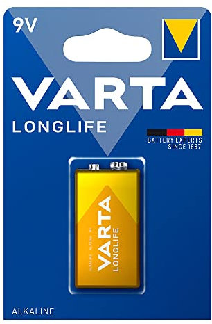 Pile alcaline 9 V 6LR61 Longlife, 26,5 x 17,5 x 48,5 mm, idéale pour appareils électroniques et équipements de sécurité.