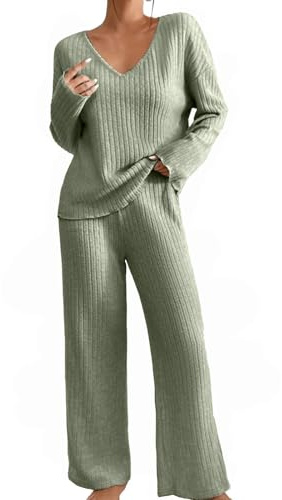 Tuta Donna Completo Elegante 2 Pezzi Completi Palestra Donna Girocollo Completo Elegante Set Di Pantaloni a Gamba Larga E Maglione Manica Lunghi Tinta Unita Completi Tuta Abbigliamento Per La Casa