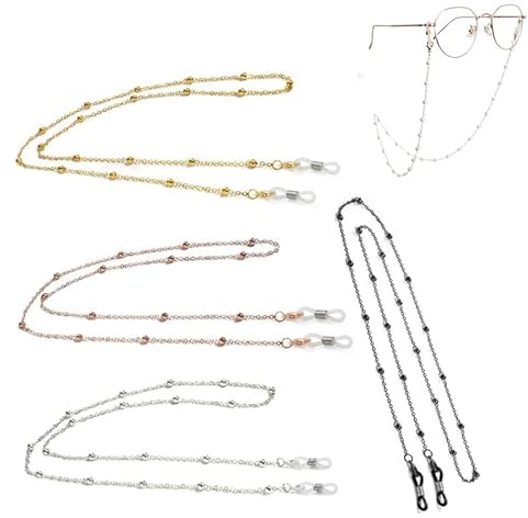 Lunpog 7er Pack Brillenkette Damen - Maskenkette - Brillenband - Kette für Sonnenbrille - Elegante Perlen Mundschutzkette - Gold/Silber/Schwarz