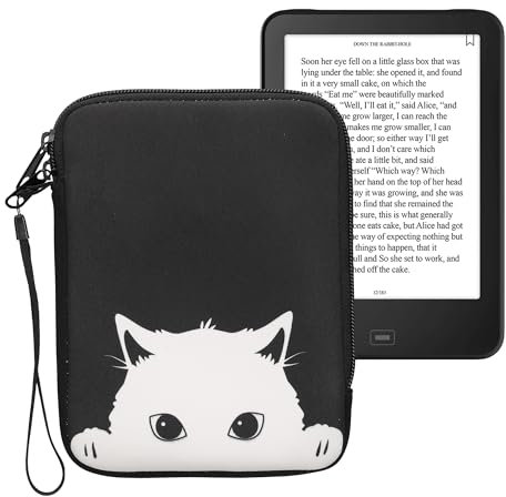 kwmobile Tasche für eReader - Neopren Hülle Schutzhülle Neugierige Katze Schwarz Weiß - 17 x 12 x 2 cm Innenmaße