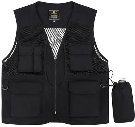 LBL Men's Utility Fishing Vest Lightweight Outdoor Work Safari Travel Photo Cargo Vest Sleeveless Jacket Mesh Waistcoat with Multi Pockets OT002 Black L