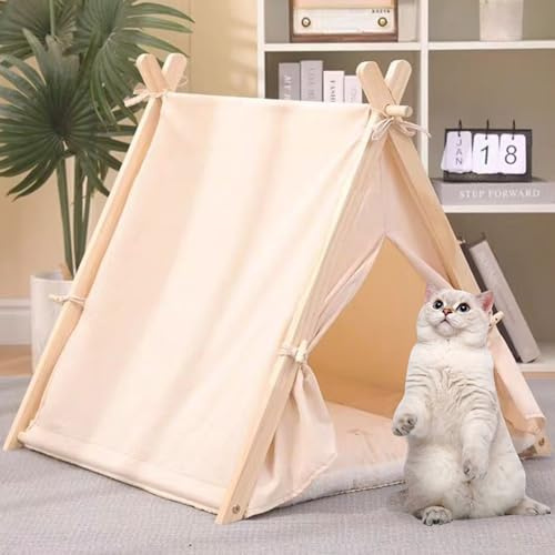 Shakub Haustierzelte,Katzen und Hunde Haustierzelte mit Kissen,Katzenzelt Hundezelt Abnehmbar und Waschbar,Hunde Tipi Katzentipi,Katzenhaus Indoor,Hundehaus für drinnen(Beige, 60x55x63cm)