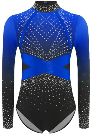 Alvivi Mädchen Turnanzug Glitzer Gymnastikanzug Strass Gymnastik Leotard Langarm Ballettanzug Turntrikot Wettbewerb Tanzkostüm